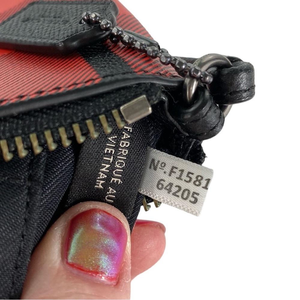 Coach Red Buffalo Plaid Corner Zip Wristlet - Picture 12 of 17